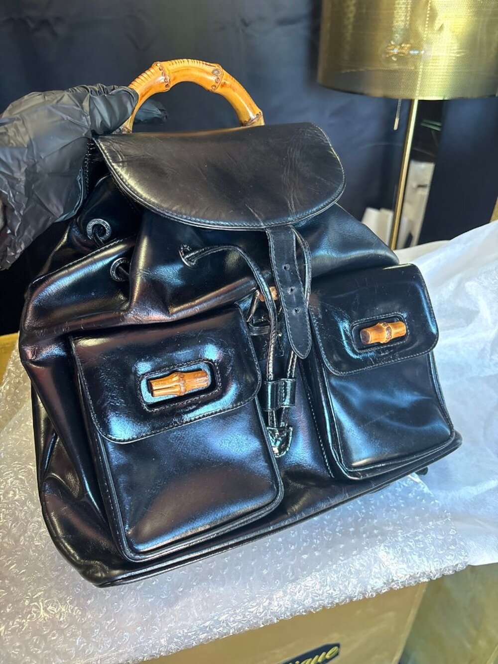 Vintage Gucci Bamboo Leather Backpack — Black